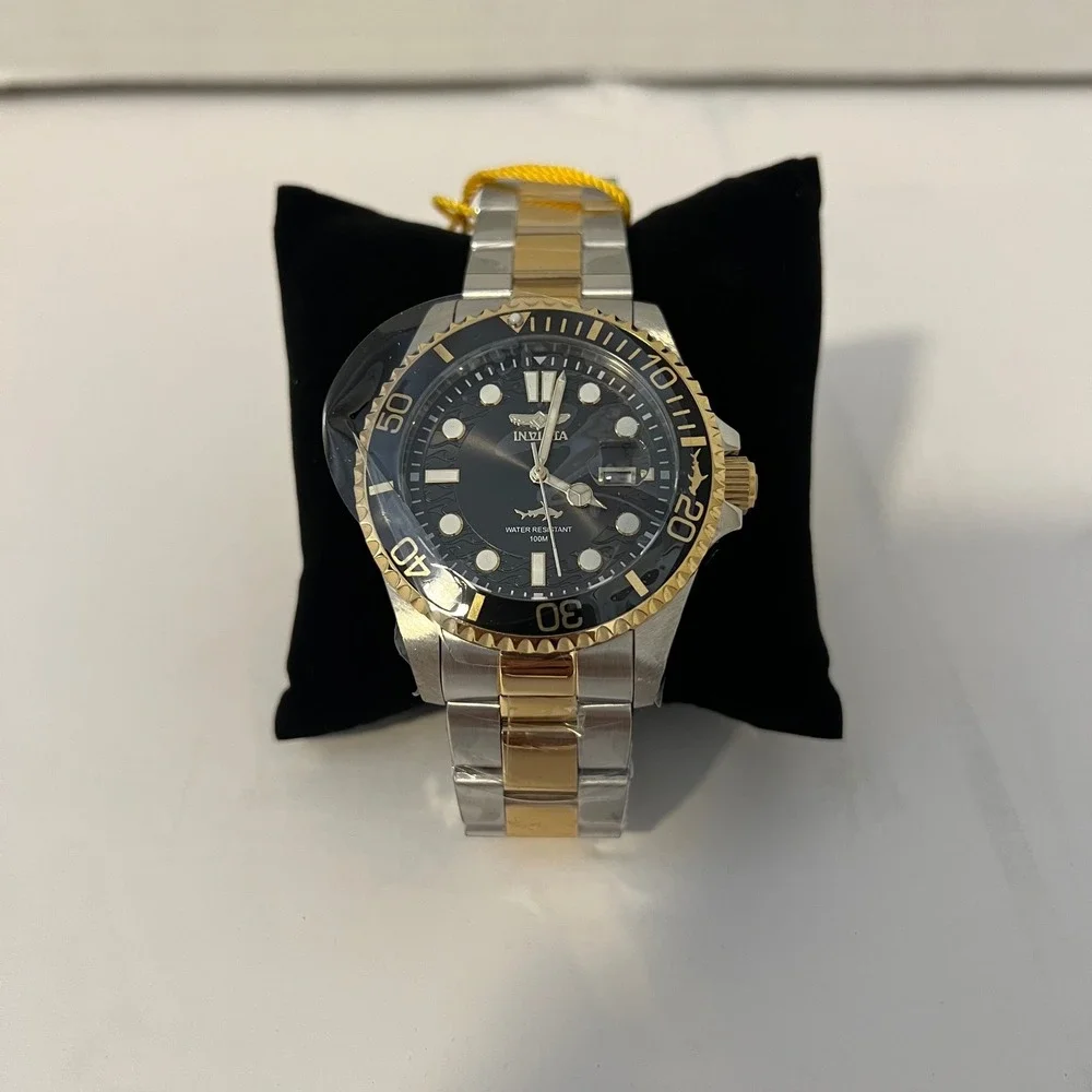 Invicta Pro‎ Diver Mens Two Tone Stainless Steel Black Dial Watch NEW